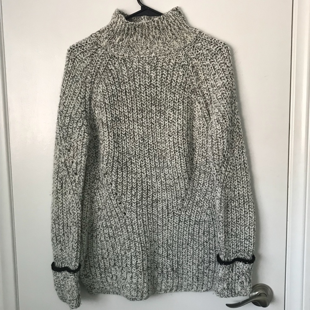Black & Cream Knit Turtleneck Sweater